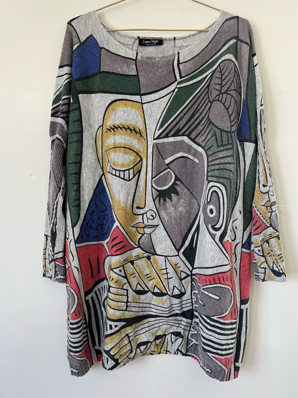 Coeur de Vague Abstract Artsy wool Knit top Multicolor XL oversize